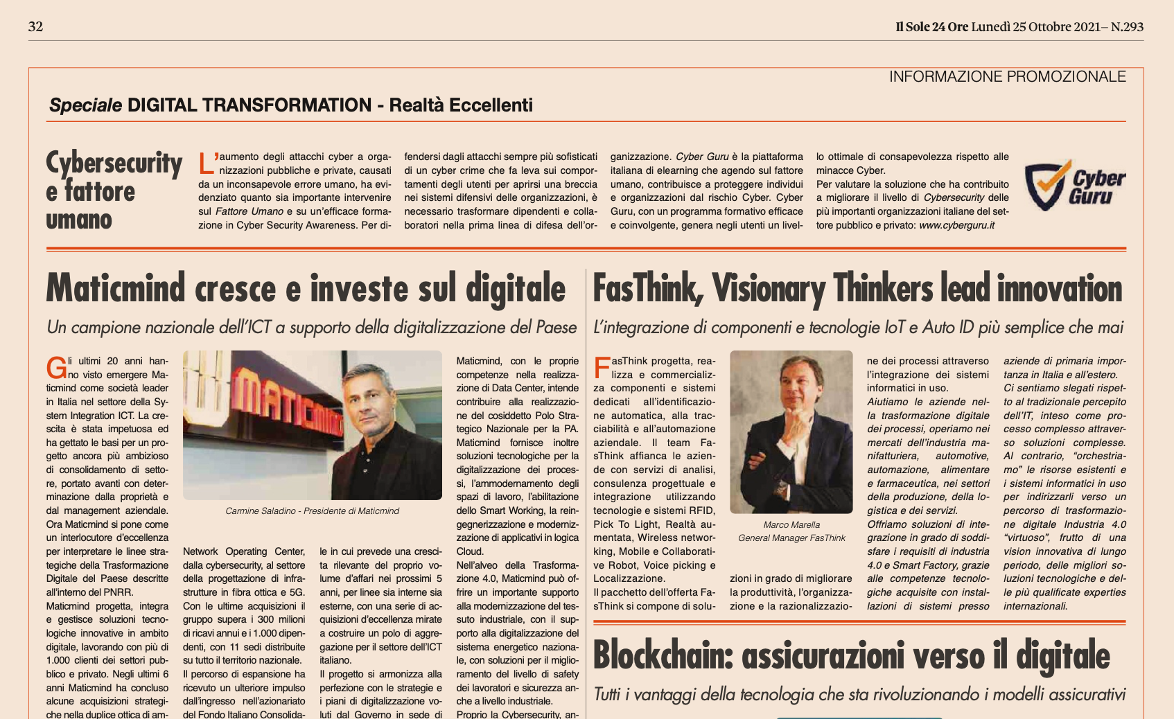 FasThink tra le Realtà Eccellenti della Digital Transformation per Il Sole 24 Ore